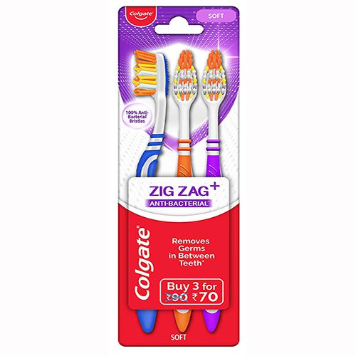 Colgate Zig Zag Anti-Bacterial Toothbrush – Soft, 1 Set ( 3pcs )