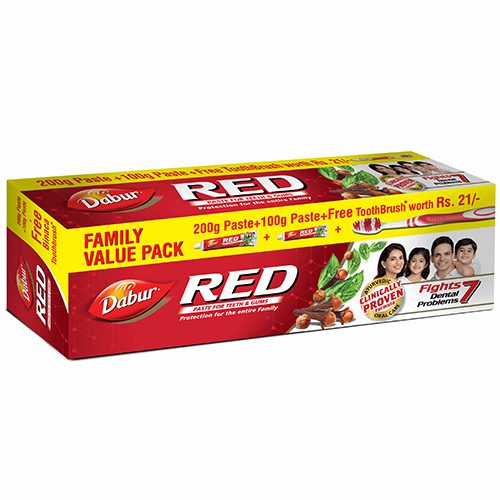 Dabur – Red Ayurvedic Toothpaste Family Value Pack ( 200g + 100g + Free Toothbrush )