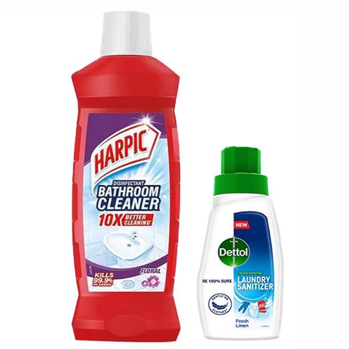 Harpic Disinfectant Bathroom Cleaner Liquid – Floral 500ml, Free (Dettol Laundry Sanitizer Rs-