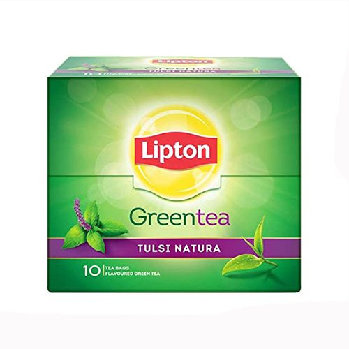Lipton Tulsi Natura Green Tea Bags, 1 Box (10 Bags x 1.3g each)