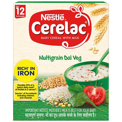Nestle Cerelac Baby Cereal with Milk – Multigrain Dal Veg, From 12-24 Months, Rich in Iron, 30