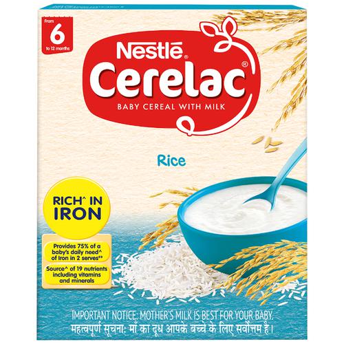 Nestle Cerelac Baby Cereal with Milk – Rice, From 6-12 Months, Rich in Iron, 300g Box