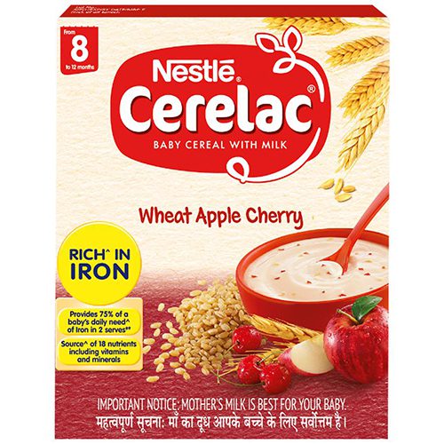 Nestle Cerelac Baby Cereal with Milk – Wheat Apple Cherry, From 8-12 Months, Rich in Iron, 300
