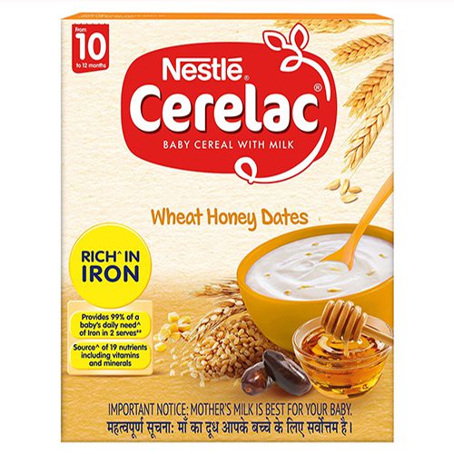 Nestlé Cerelac Baby Cereal with Milk, Wheat Honey Dates from 10 Months, 300g Box