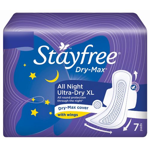 Stayfree Dry-Max Sanitary Pads – All Night Ultra- Dry XL, 1 Pack (Pcs-7)