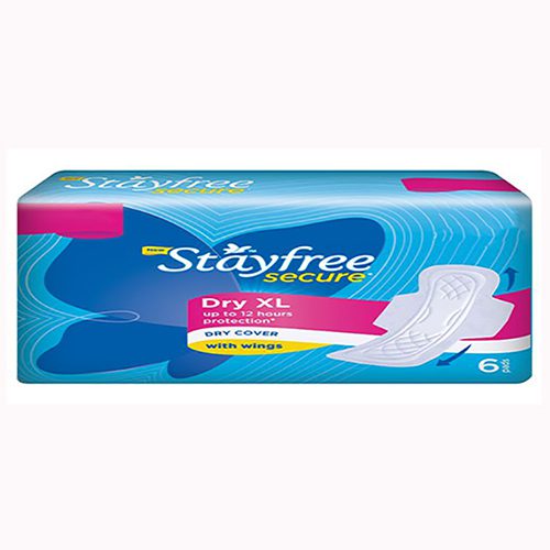 Stayfree Secure Sanitary Napkin – Dry XL Dry Cover with Wings, 1 Pack (Pcs-6)