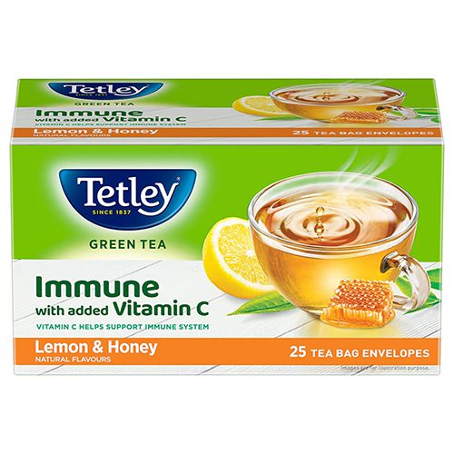 Tetley Green Tea – Lemon & Honey, 1 Box (25 Bags x 1.5 g each)