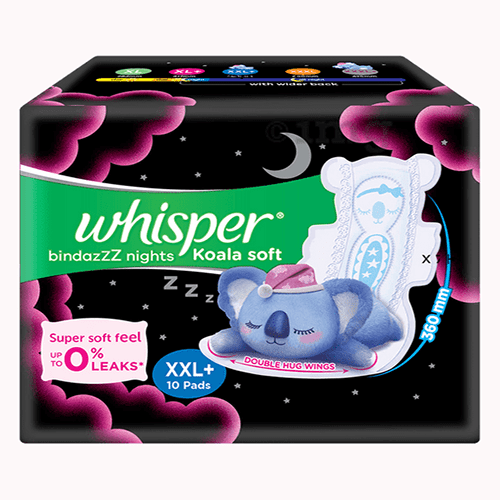 Whisper Bindazzz Nights Koala Soft Sanitary Pads – XXL Plus, Wider Back, 1 Pack (5 Pads)